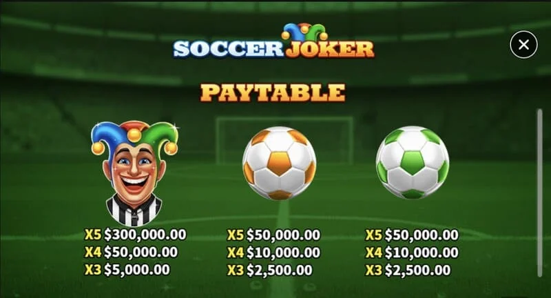 Soccer Joker - izmaksas tabula, pirmā lapa